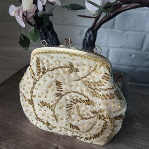 Vintage La Regale Gold Beaded Evening Purse, Party, Clutch Bag, Chain